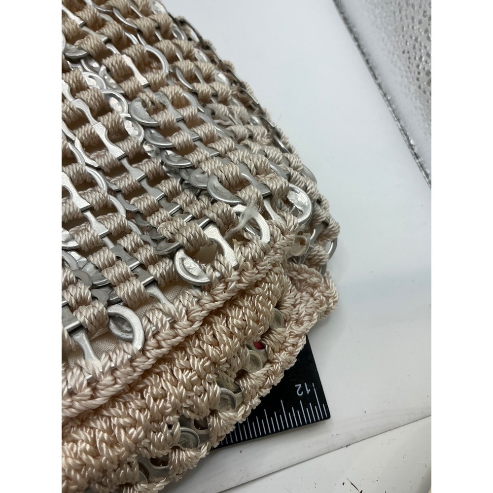Handmade Soda Pop Tab Crochet Shoulder Bag Beige Metallic Recycled Eco Friendly - Picture 13 of 13